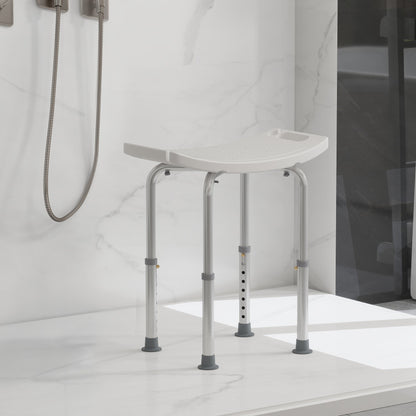 HOMCOM Height Adjustable Bath Stool, Aluminium Shower Stool with Non-Slip Pads for Elderly, Disabled, Seniors, Pregnant, White