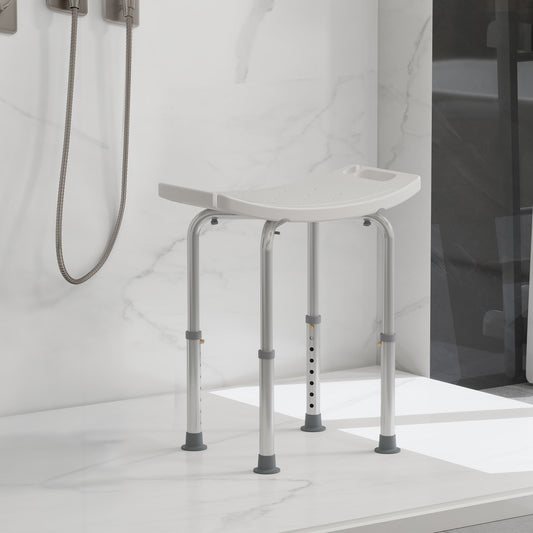 HOMCOM Height Adjustable Bath Stool, Aluminium Shower Stool with Non-Slip Pads for Elderly, Disabled, Seniors, Pregnant, White