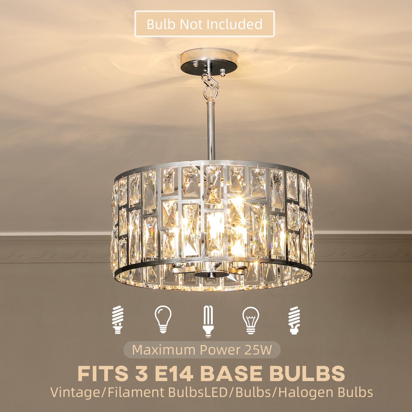 HOMCOM 72 Glass Crystallite Chandelier - Silver-Tone