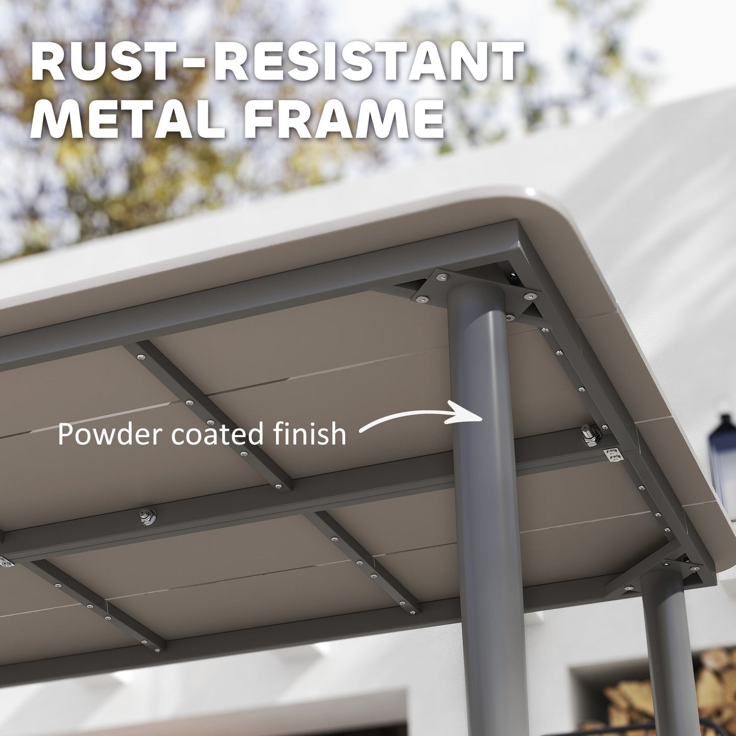 Outsunny Garden Table, Outdoor Dining Table for 6 People, 160 x 90 x 74 cm, with Rust Resistant Metal Frame, WPC Top, for Balcony, Terrace, Light Grey