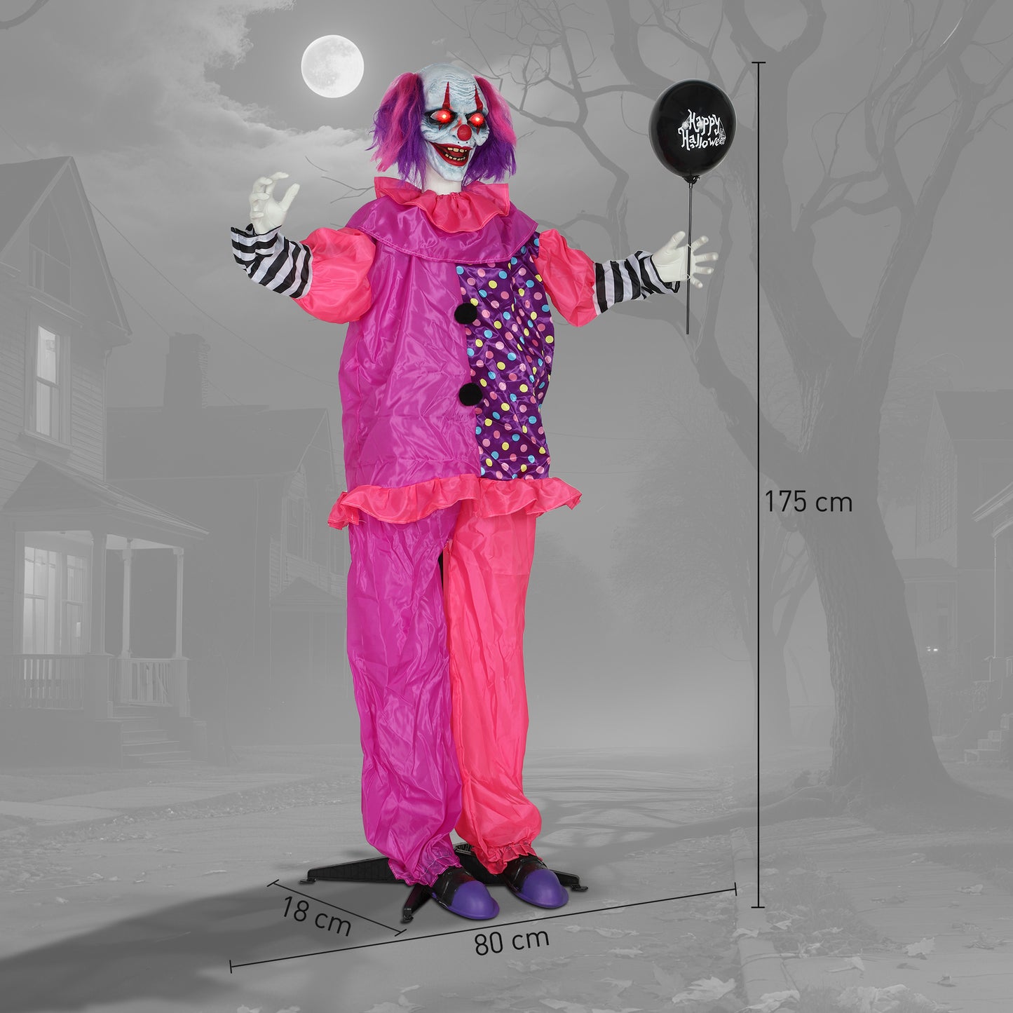 Outsunny 5â²7â³ Scary Animated Clown Decoration - Pink/Purple