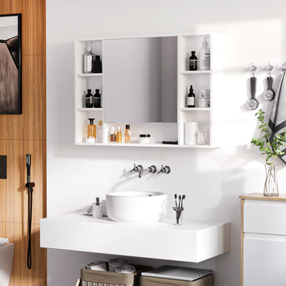 kleankin Wall Mounted Medicine Cabinet, Bathroom Mirror Cabinet with Mirrored Door, Shelves and Storage Cupboard, White