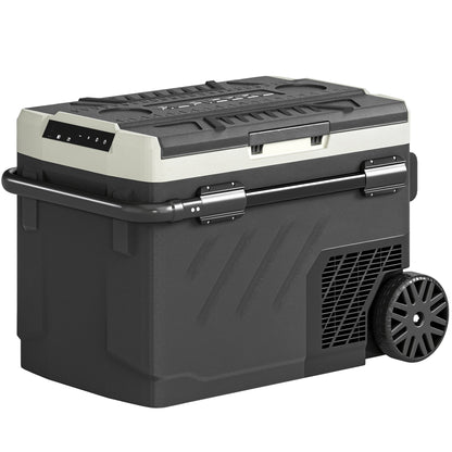 Outsunny 40L Compressor Car Fridge Freezer, Dual Zone Camping Refrigerator with App Control, Telescopic Handle, -20Â°C-20Â°C