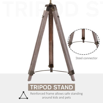 HOMCOM Industrial Tripod Floor Lamp, Nautical Searchlight with Adjustable Height, Wood Legs, E14 Lamp Base for Living Room, Bedroom, Grey and Bronze