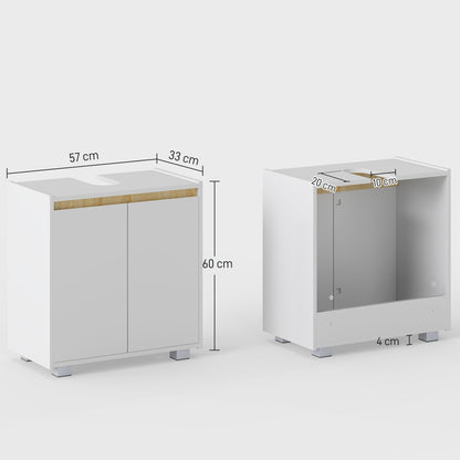 kleankin Modern Bathroom Sink Cabinet, Floor Standing Under Sink Cabinet, Freestanding Storage Cupboard with Double Doors, White
