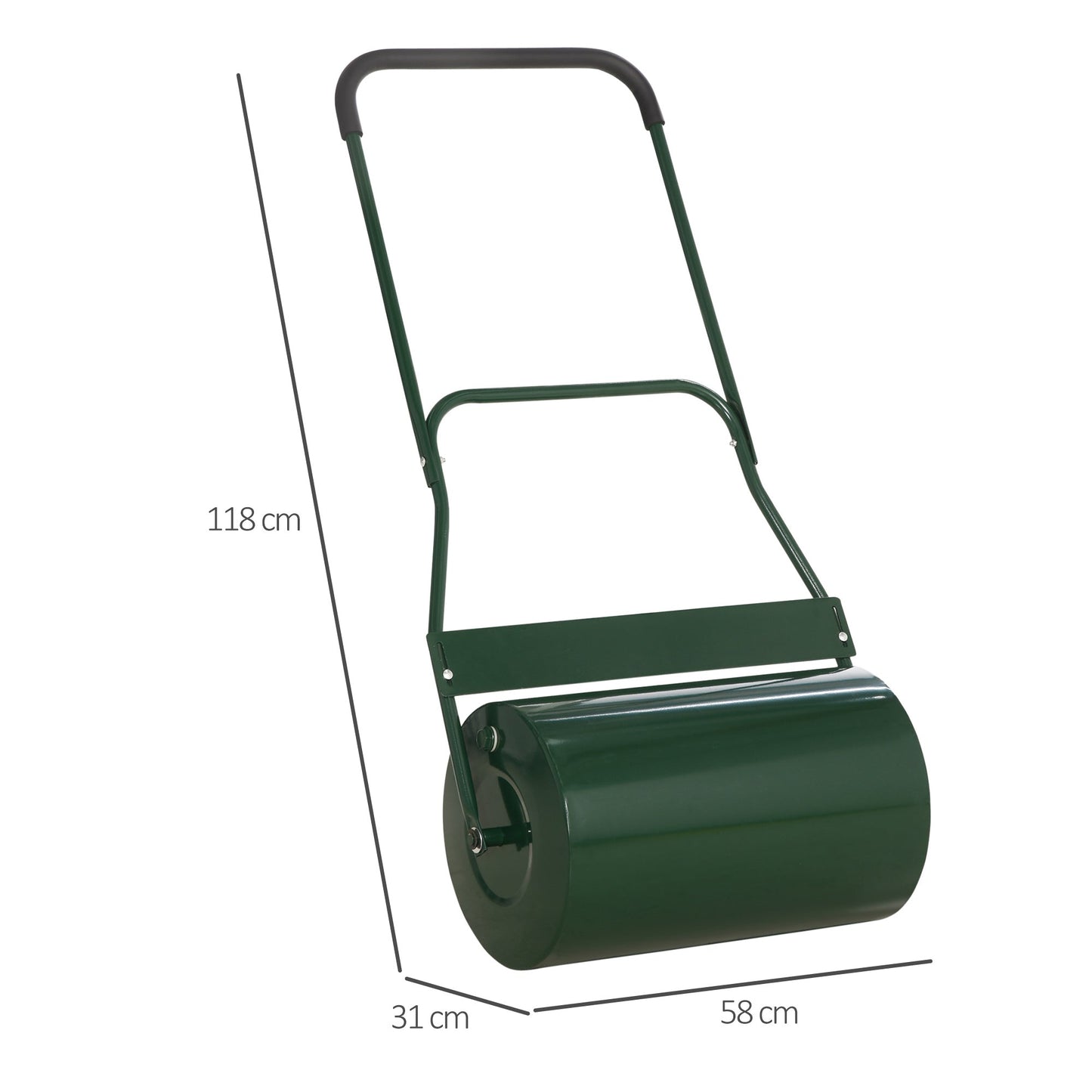 Outsunny 40L Garden Lawn Roller, Water Sand Filled Outdoor Grass Roller, â32cm Heavy Duty Metal Lawn Push Rolling Tool for Grass Seeding, Soil Levelling, Green