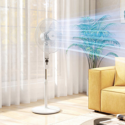 HOMCOM 18" Pedestal Fan with Sleep Mode, Oscillating Standing Fan with 3 Modes, Remote Control, Adjustable Height, White