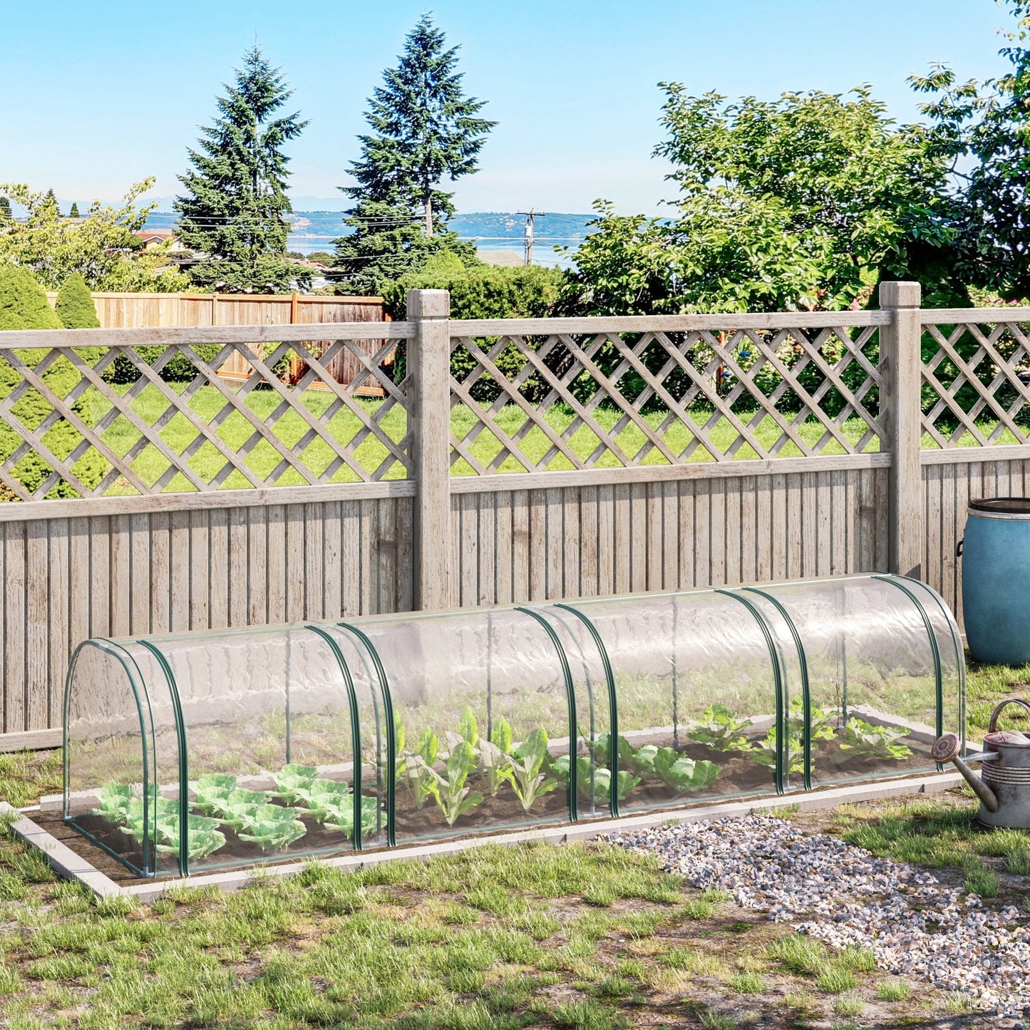 Outsunny PVC Tunnel Greenhouse Green Grow House Steel Frame for Garden Backyard with Zipper Doors 395 x 100 x 80cm, Clear