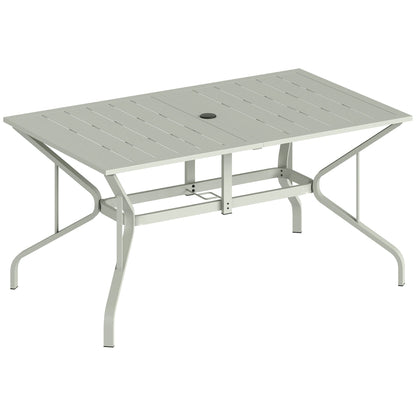 Outsunny Rectangle Garden Table with Parasol Hole, Outdoor Dining Table for 6, Patio Table for Balcony, 150cm x 90cm, Light Grey