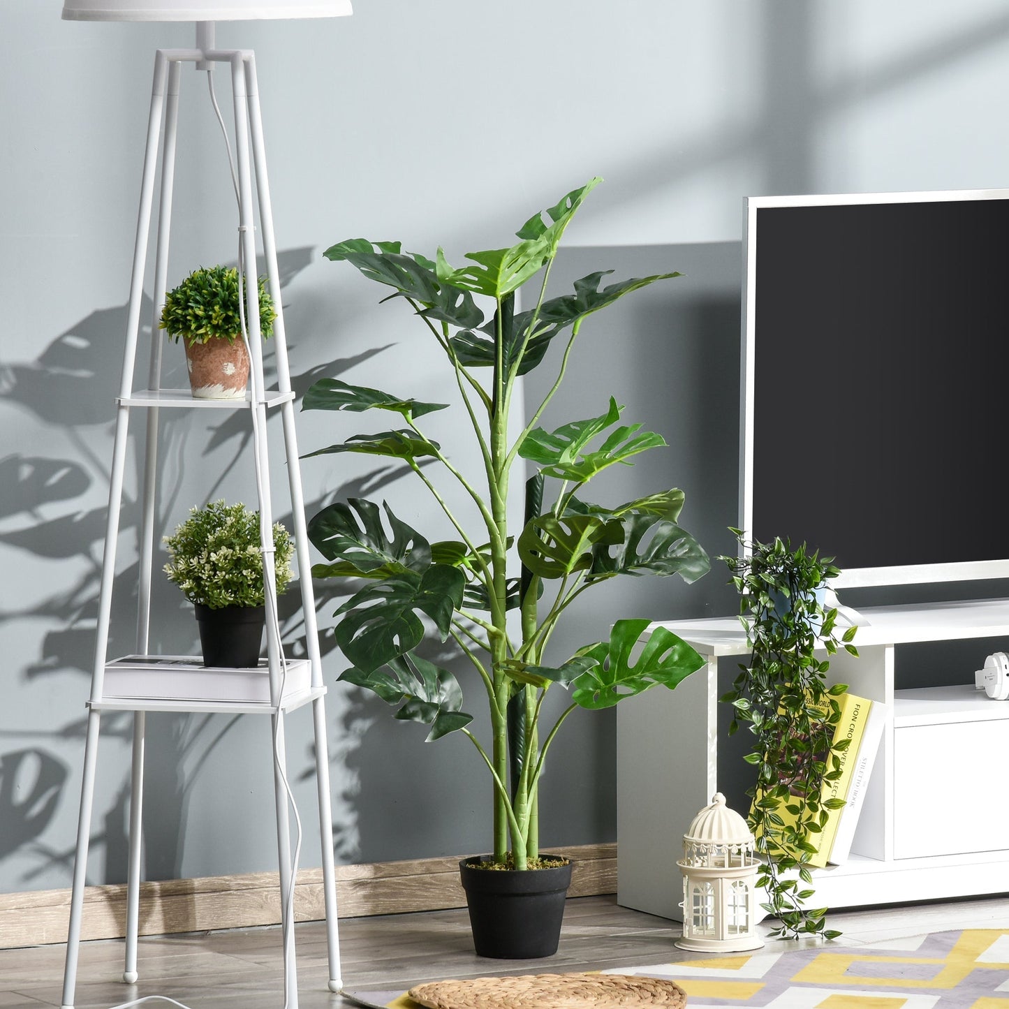 Outsunny 100cm/3.3FT Artificial Monstera Tree Decorative Cheese Plant 21 Leaves with Nursery Pot, Fake Tropical Palm Tree for Indoor D√É¬©cor