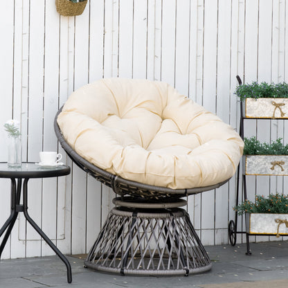 Outsunny 360Â° Swivel Rattan Moon Bowl Chair Round Lounge Garden Wicker Basket Seat with Padded Cushion Oversized for Outdoor Indoor, Beige