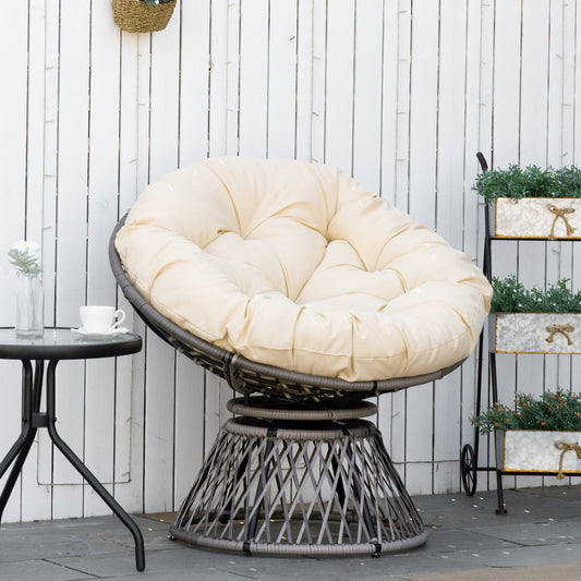 Outsunny 360Â° Swivel Rattan Moon Bowl Chair Round Lounge Garden Wicker Basket Seat with Padded Cushion Oversized for Outdoor Indoor, Beige
