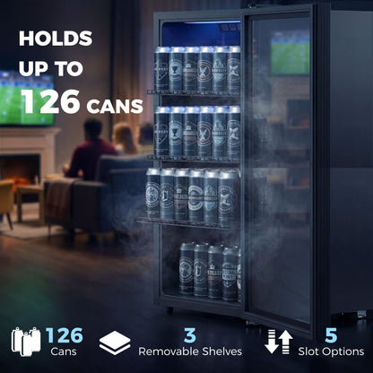 HOMCOM 90L Drinks Fridge, 139 Can Under Counter Freestanding Beer Fridge with LED Light