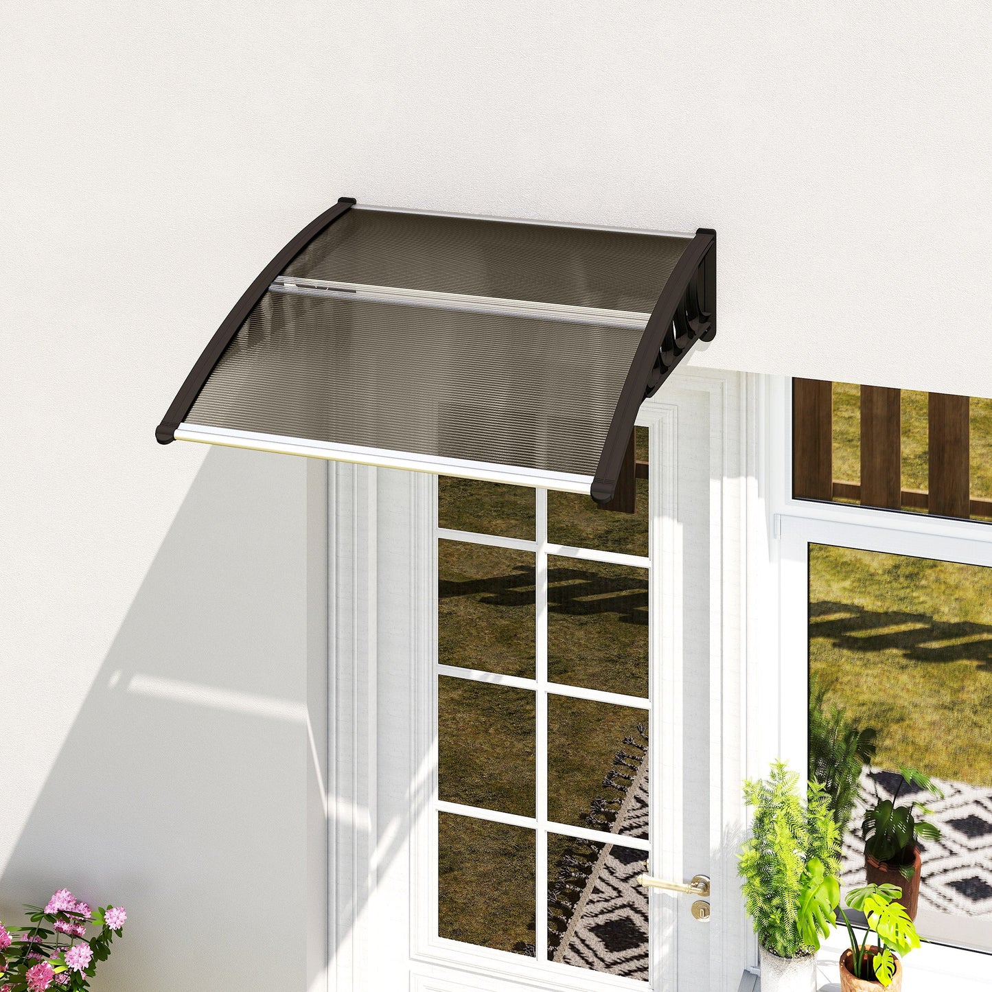 Outsunny Front Door Canopy, Outdoor Awning, Rain Shelter for Window, Porch and Front/Back Door, 103 x 96.5 cm, Brown