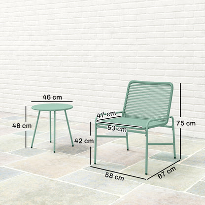 Outsunny 3 Piece Rattan Bistro Set, Outdoor Garden Furniture Set with 2 Chairs, Round Coffee Table for Patio, Balcony, Green