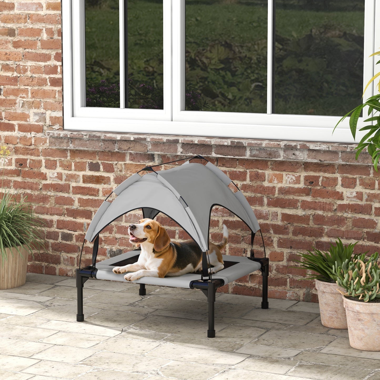 PawHut Cooling Raised Pet Bed w/ Washable Breathable Mesh, for Small Medium Dogs, 76 x 61 x 69.5cm - Light Grey