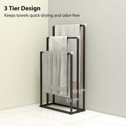 HOMCOM Freestanding Towel Rack, Steel Towel Rail Holder with 3 Bars, Black