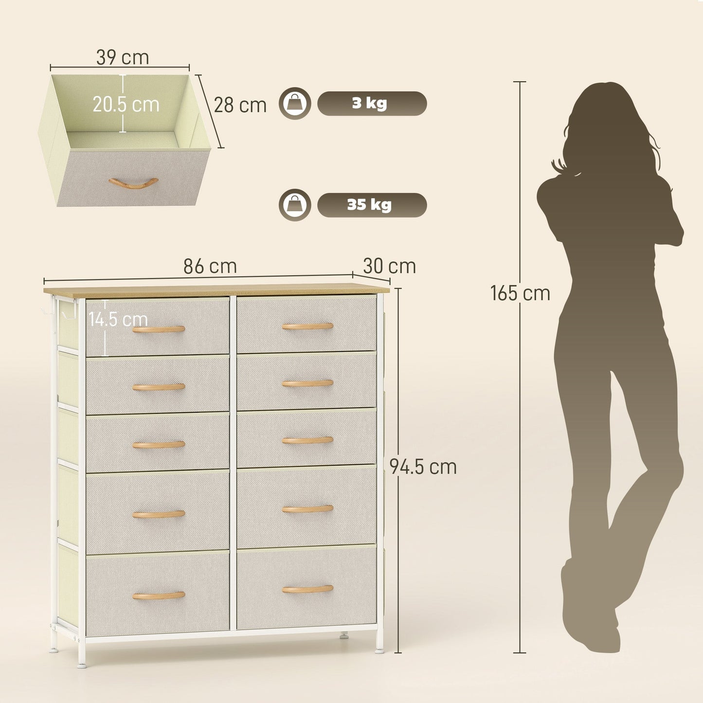 HOMCOM Chest of Ten Fabric Drawers - Beige