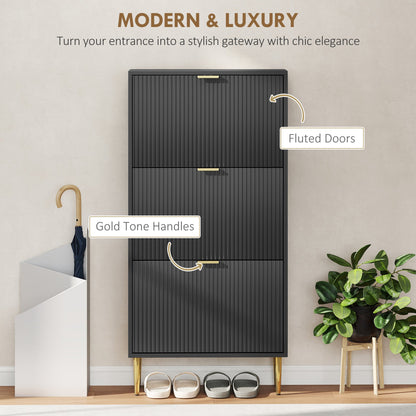 HOMCOM Elegant Three-Drawer Shoe Cabinet - Black