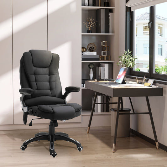 Vinsetto Massage Recliner Chair Heated Office Chair with Six Massage Points Linen-Feel Fabric 360 degrees Swivel Wheels Black
