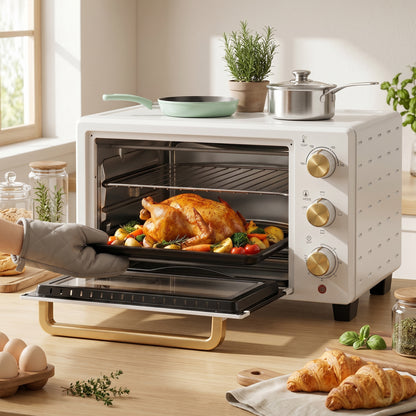 HOMCOM 21L Mini Countertop Oven, 100Â°C-230Â°C Adjustable Temperature, White