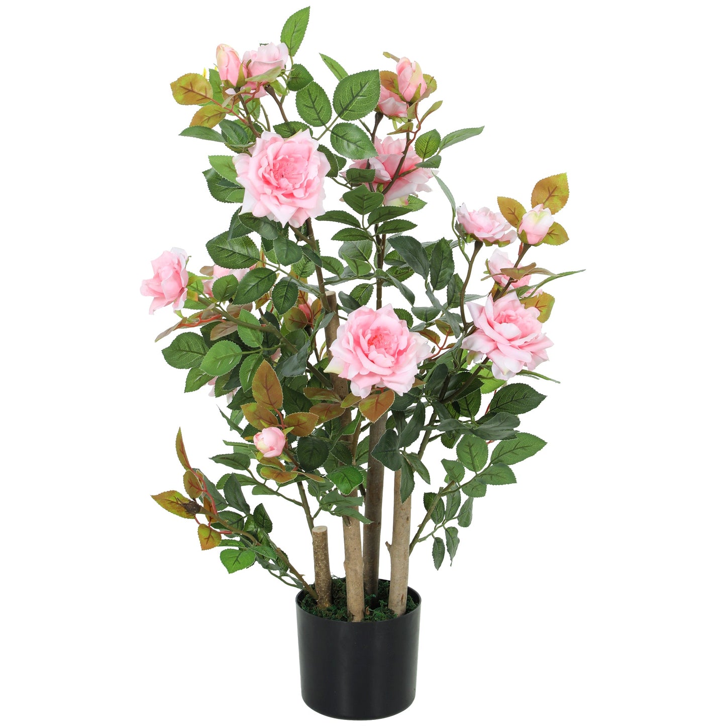 HOMCOM 90cm Artificial Rose Tree, Decorative Fake Plant with 344 Silk Leaves 17 Flowers for Outdoor Indoor Decor, Pink