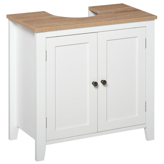 kleankin Under Sink Cabinet, Bathroom Sink Cabinet with 2 Doors, Pedestal Under Sink Design, Freestanding Bathroom Cupboard with Adjustable Shelf, White
