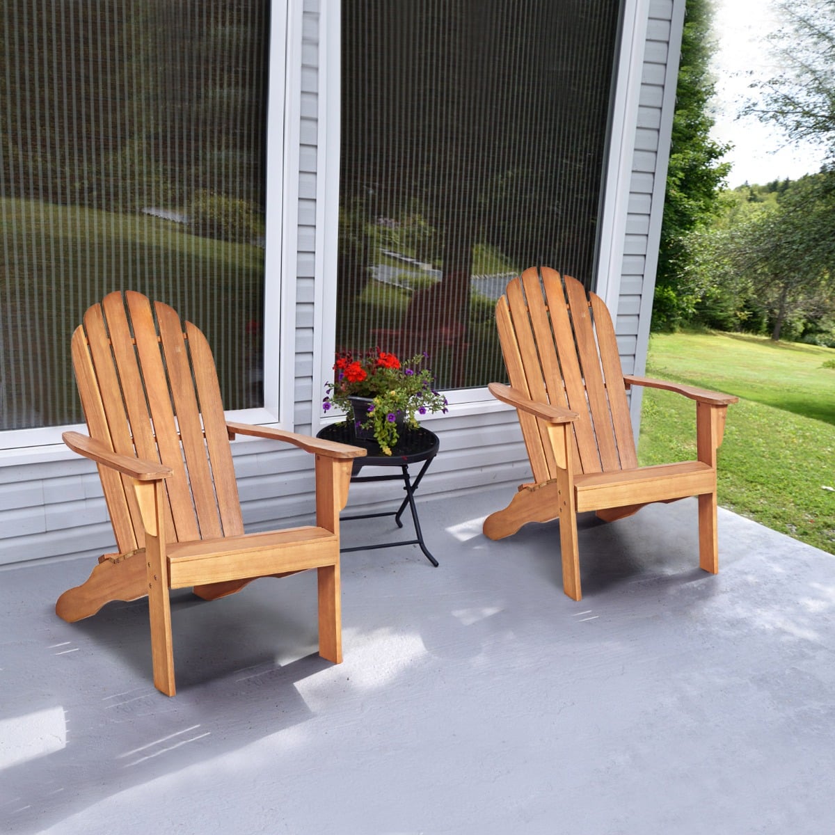 Acacia Wood Adirondack Lounger Chair with Slatted Seating, Ergonomic Design-Natural
