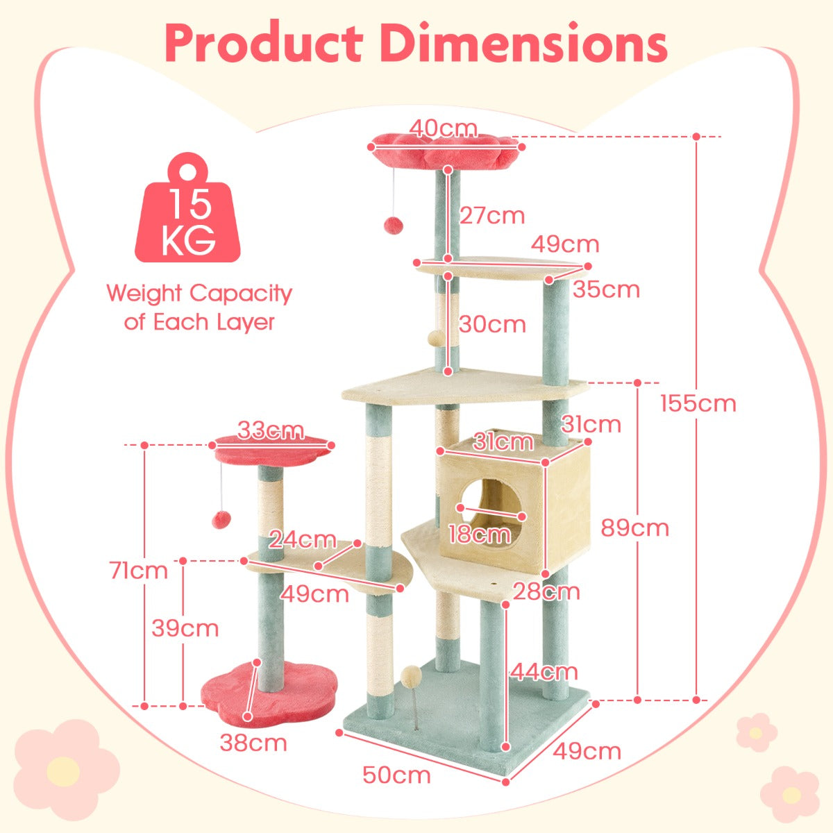 Multi-Level Aesthetic Floral Kitten Tower with Flower-Shaped Padded Perch-Colourful