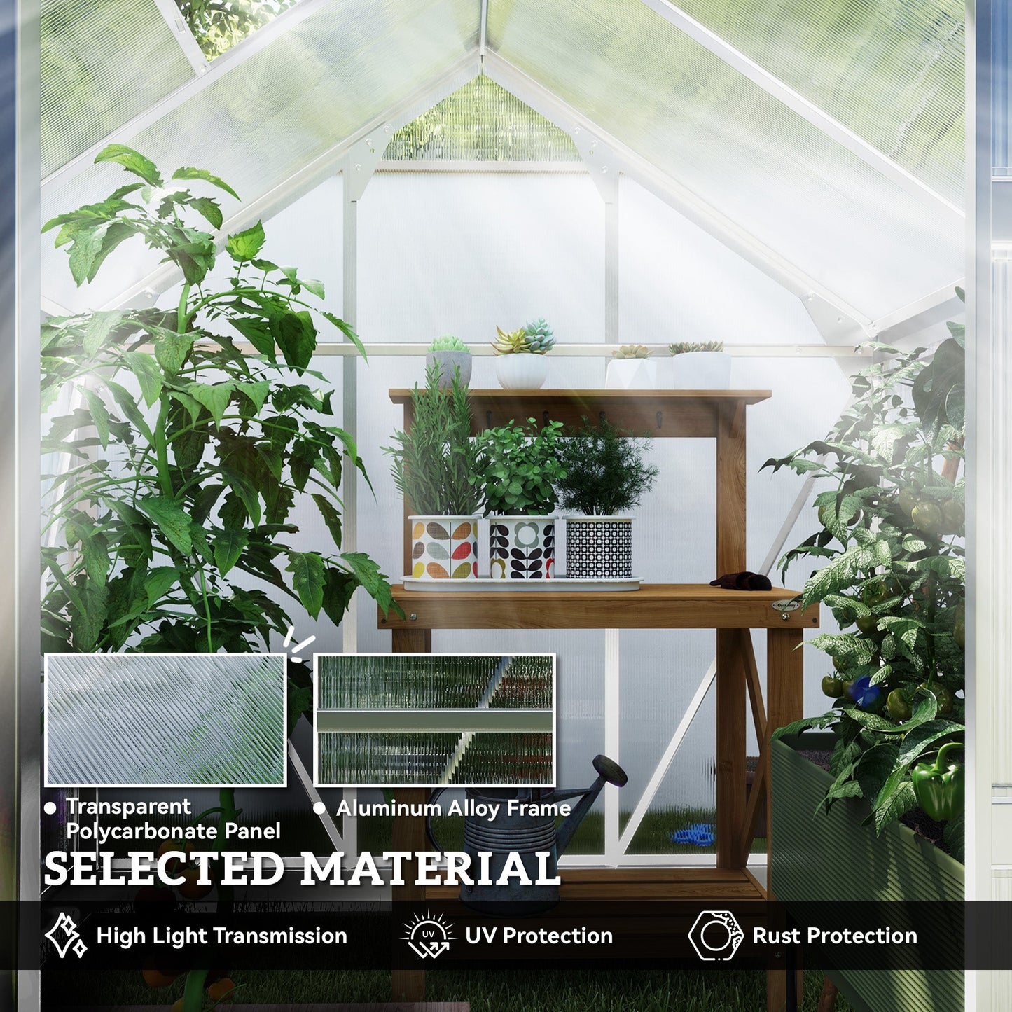 Outsunny 6 x 6ft Polycarbonate Greenhouse - Clear