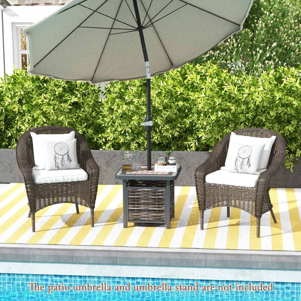 All Weather Patio Square End Table with Resin Tabletop and Umbrella Hole