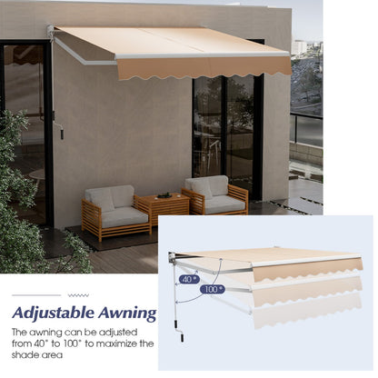 Aluminum Patio Sun Shade with Crank Handle and Water-Resistant Polyester-Beige