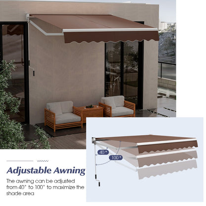 Aluminum Patio Sun Shade with Crank Handle and Water-Resistant Polyester-Brown