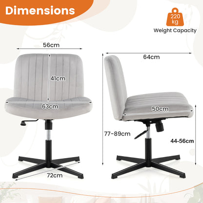 Armless Cross Legged Desk Chair with Wide Seat-Grey