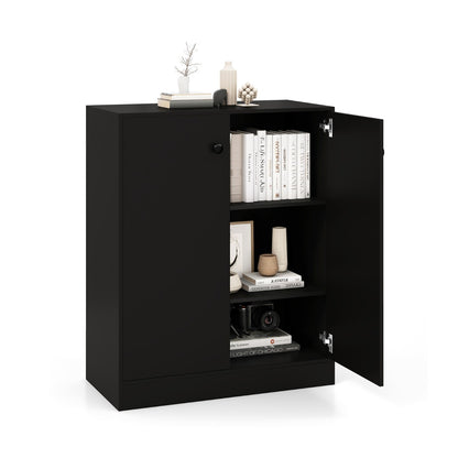 2-Door Freestanding Storage Cabinet with 3-Tier Shelf, Independent Side Cabinet with Anti-Tip Device, Black
