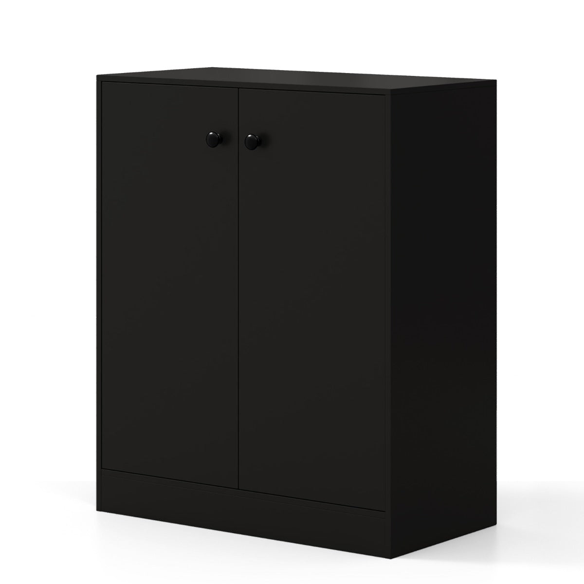 2-Door Freestanding Storage Cabinet with 3-Tier Shelf, Independent Side Cabinet with Anti-Tip Device, Black