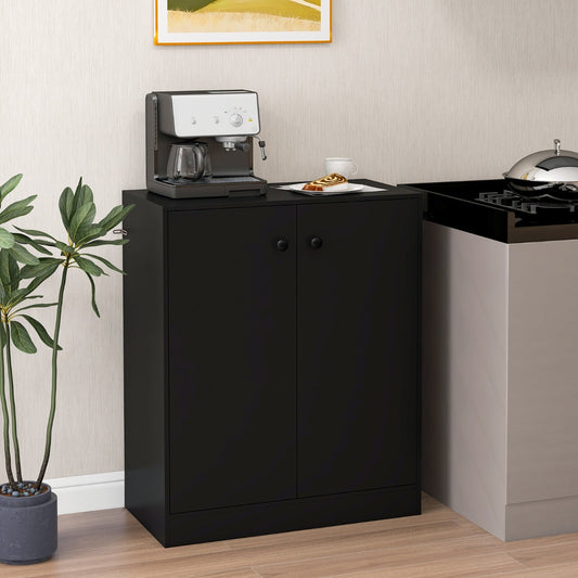 2-Door Freestanding Storage Cabinet with 3-Tier Shelf, Independent Side Cabinet with Anti-Tip Device, Black