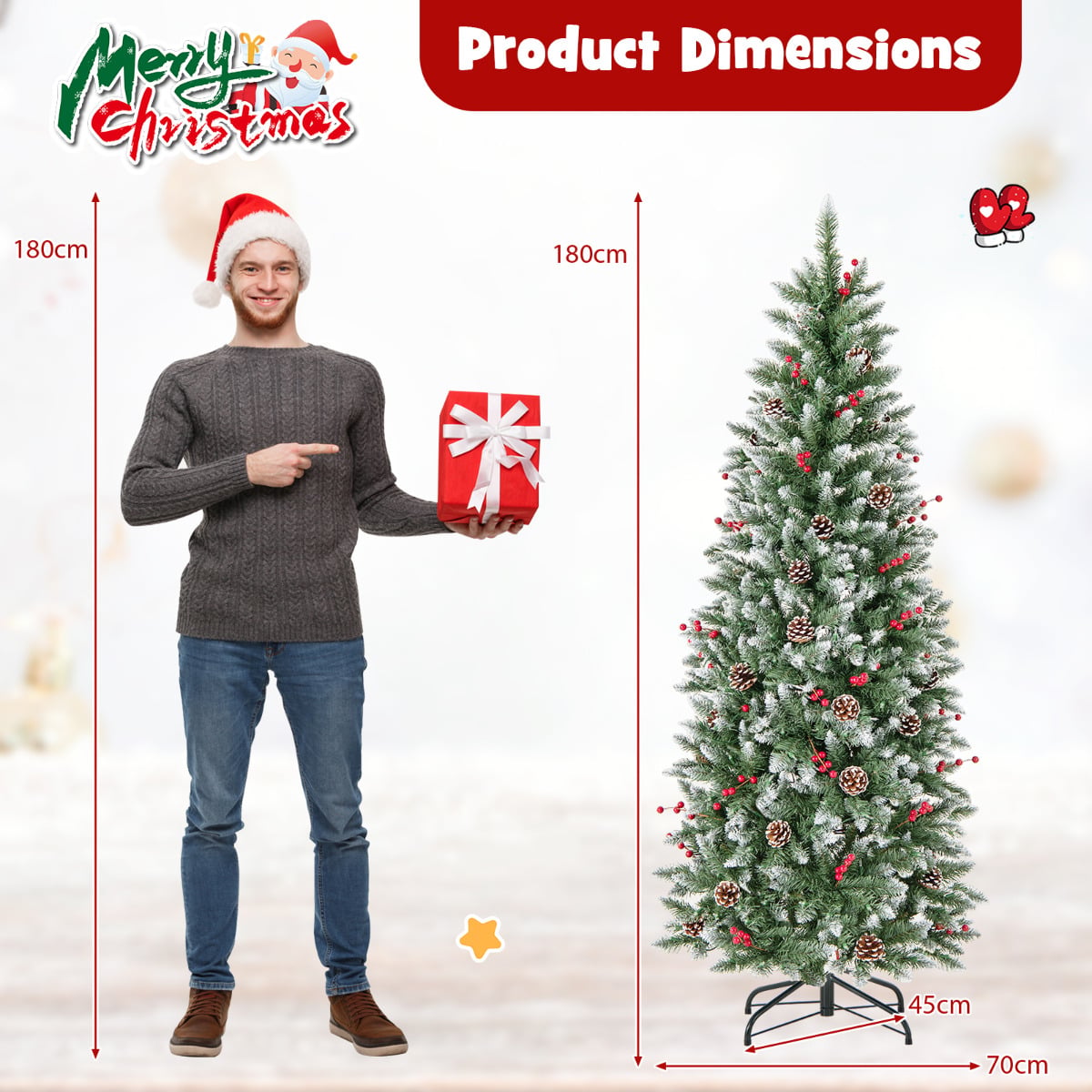 Artificial Christmas Tree with Branch Tips and Natural Pine Cones-180 cm