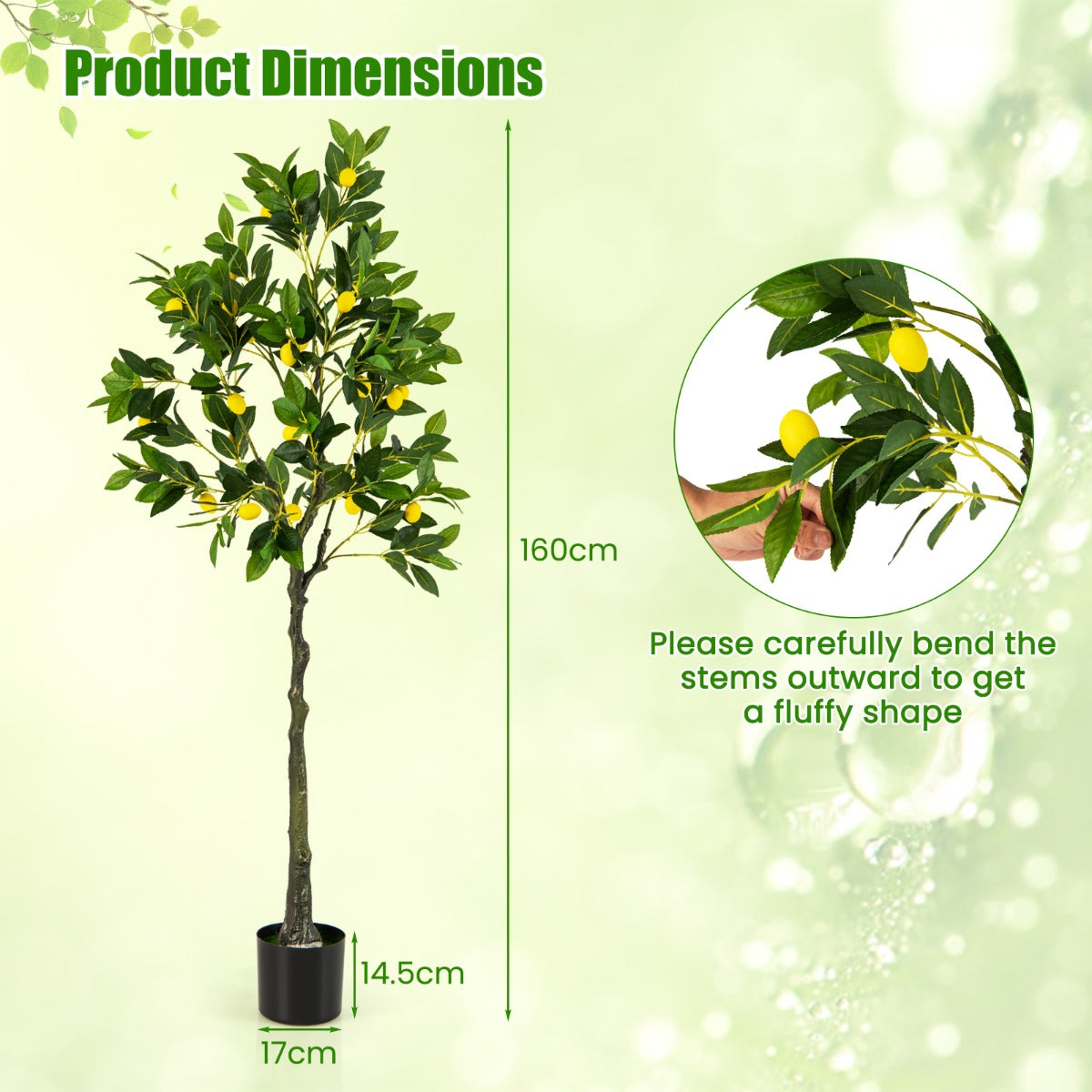 80/120/160cm Tall Fake Lemon Plant with Lemon Fruits and Cement Pot-1.6M