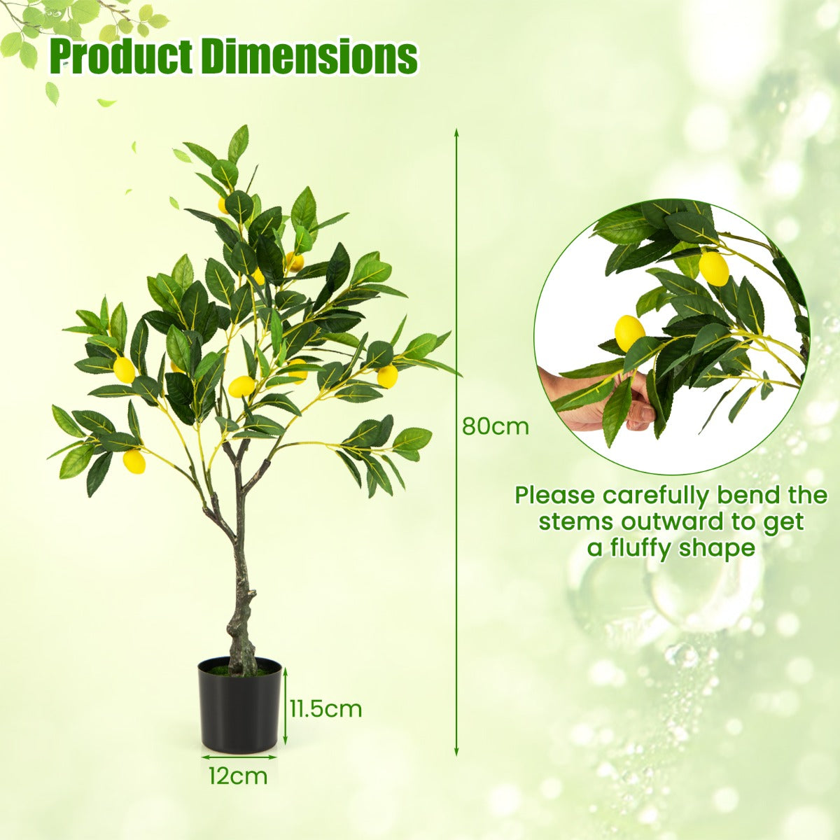 80/120/160cm Tall Fake Lemon Plant with Lemon Fruits and Cement Pot-0.8M