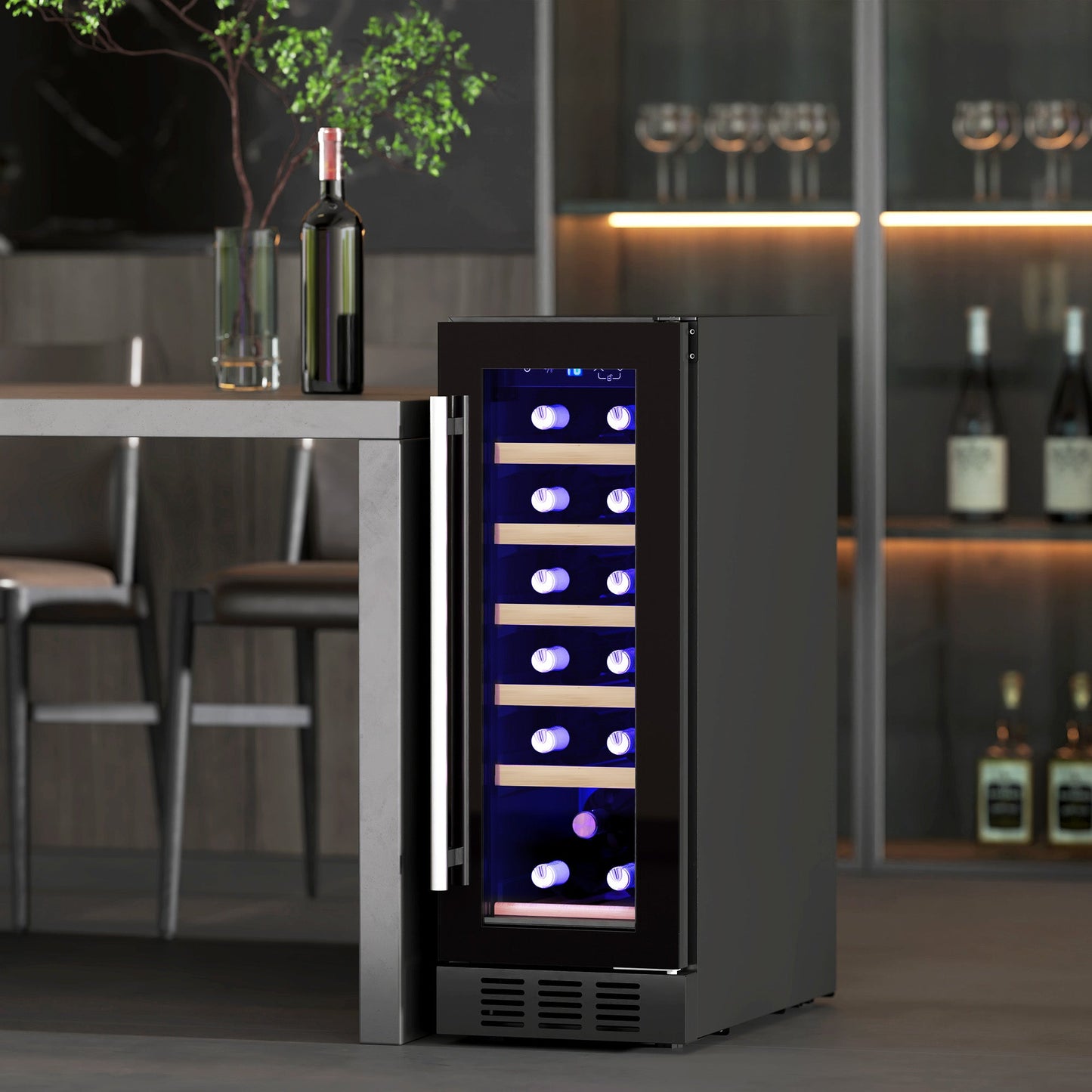 HOMCOM 19 Bottle 5-18â Wooden Rack Wine Fridge - Black