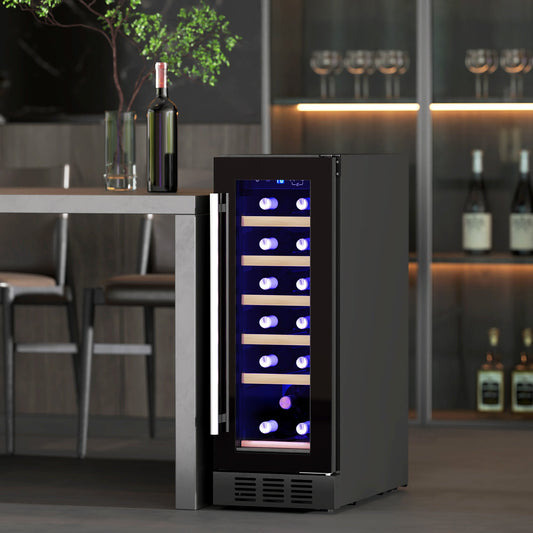 HOMCOM 19 Bottle 5-18â Wooden Rack Wine Fridge - Black