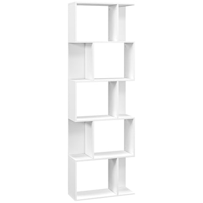 HOMCOM Bookcase, S-Shaped Wooden Bookshelf, 5 Tiers Freestanding Storage Shelf, Home Office Display Stand Rack, White
