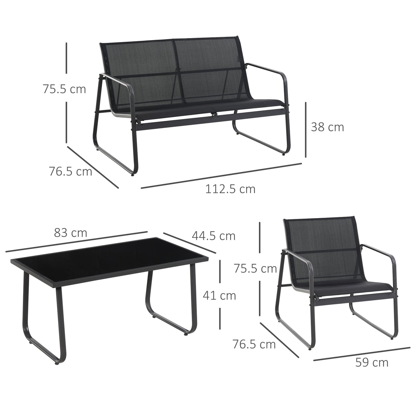 Outsunny Four-Piece Minimalistic Garden Sofa Set - Black