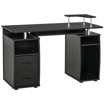 HOMCOM Study Desk Writing Table for Home Office, Student Workstation with Drawers, Sliding Shelf and Storage, Black