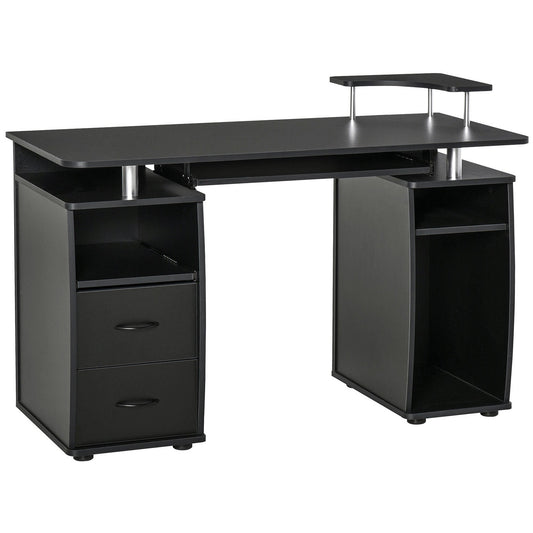 HOMCOM Study Desk Writing Table for Home Office, Student Workstation with Drawers, Sliding Shelf and Storage, Black