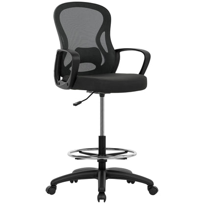 Vinsetto Drafting Chair with Adjustable Footrest, Ergonomic Mesh Office Chair with Lumbar Support, Adjustable Height for Standing Desk, Black