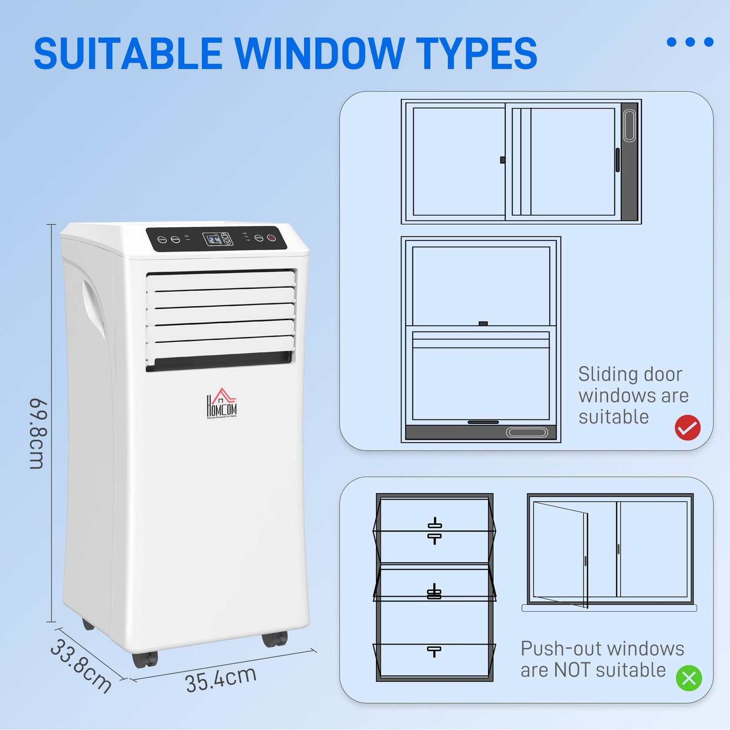 HOMCOM 9000 BTU Air Conditioning Unit, 3-in-1 Portable Air Conditioner, Dehumidifier, Cooling Fan with Remote Control, Digital Display, 2 Speeds, 24H Timer, Window Venting Kit, 28m_