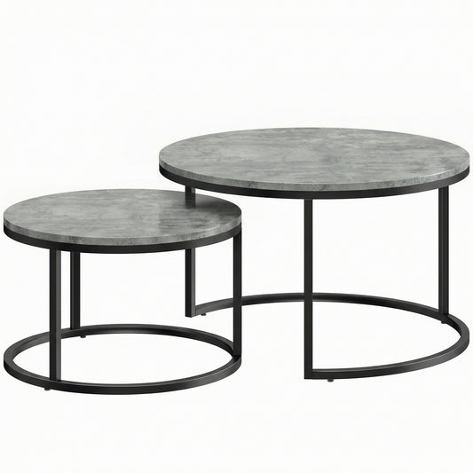 HOMCOM Set of Two Cement-Effect Stacking Tables - Grey