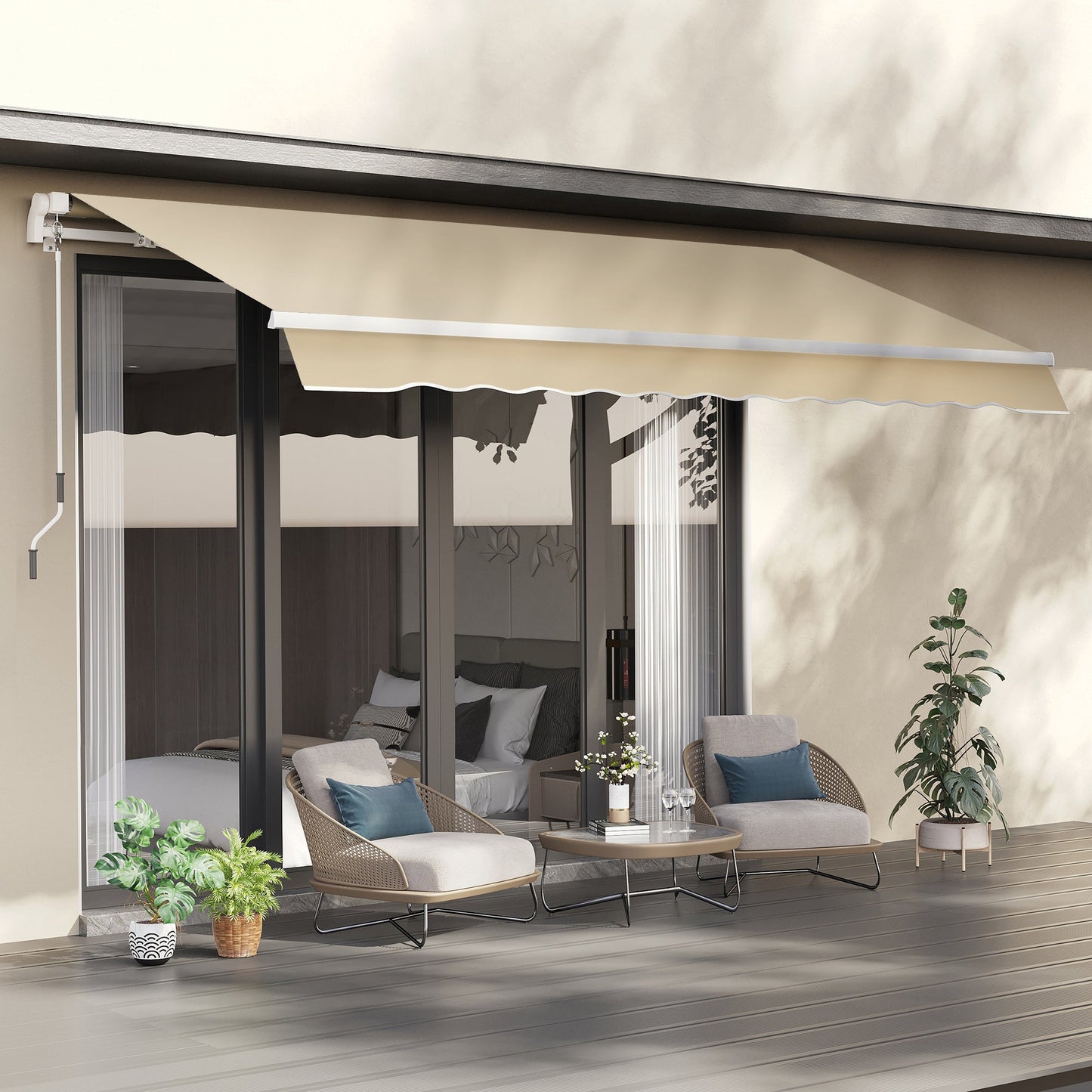 Outsunny 3.5M x 2.5M Manual Awning Canopy Retractable Sun Shade Shelter for Garden Patio